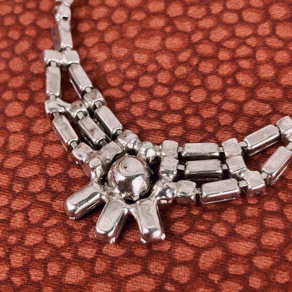 VTG Mid Century Rhinestone Necklace Baguette Crystal Silver Tone 1950s Jewelry - Picture 10 of 12